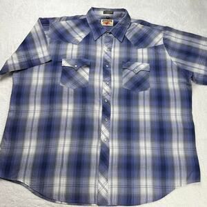 YoungBloods Vintage Pearl Snap men’s short sleeve plaid Western Wear Shirt 2XL